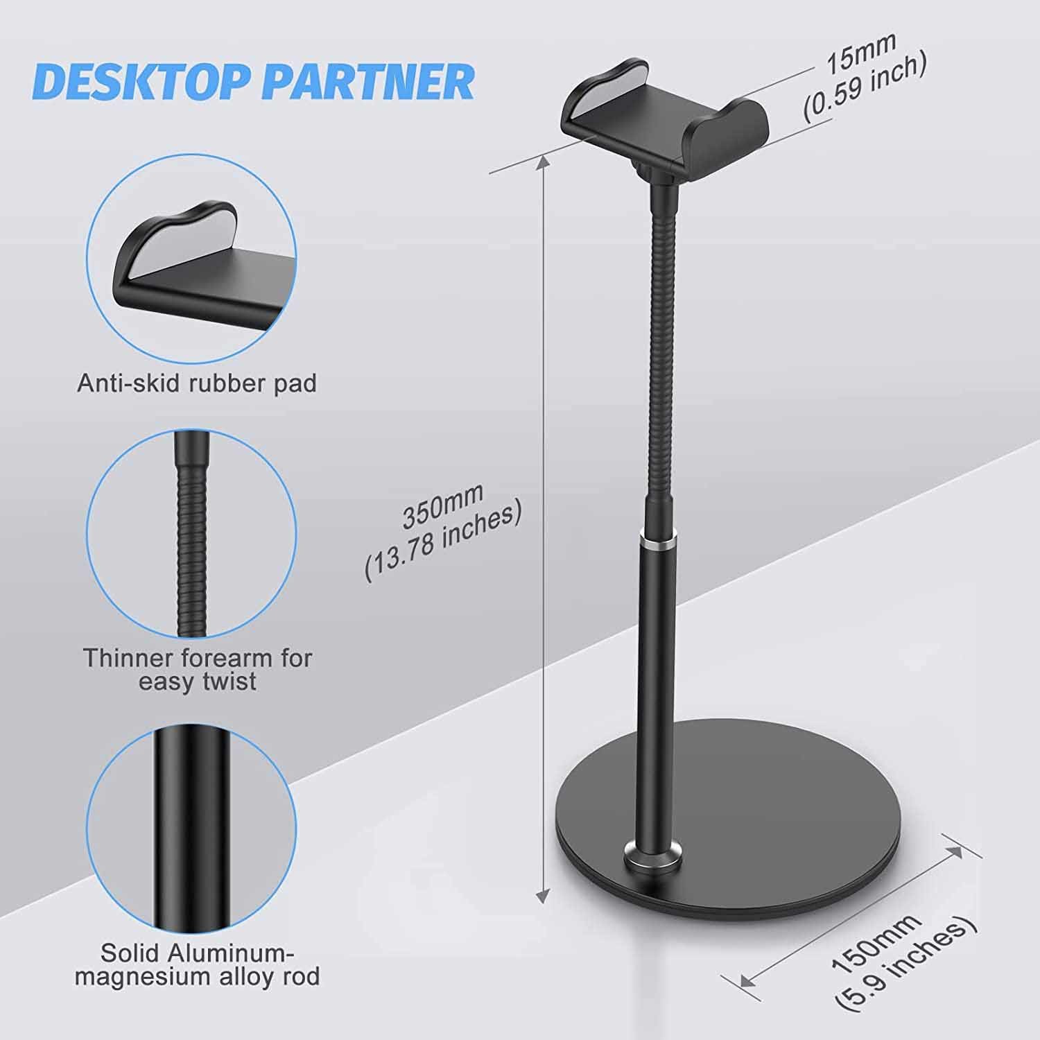 Gooseneck Folding Desktop Phone Stand 350mm Height With Stable Base