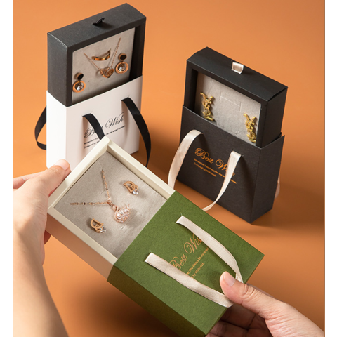 Customized Logo Recycled Luxury Jewelry Gift Drawer Packaging Paper Bag with Handle