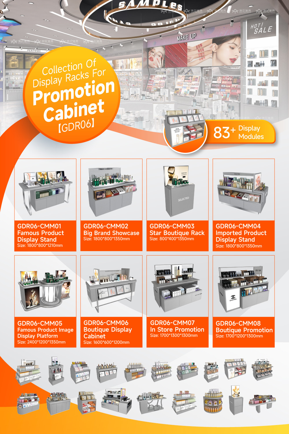 GDR06-CMM07 Retail Display Stand with 80mm Double-Sided Soft Film Light Box and LED Strips for Luxury Retail
