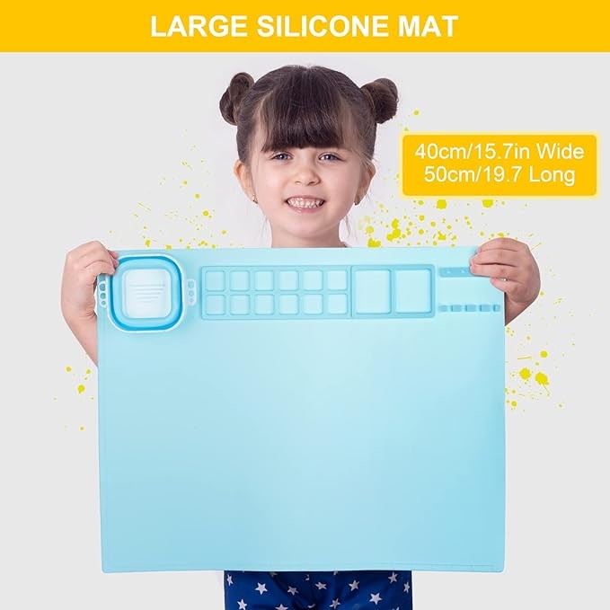 19.7"×15.7" Silicone Craft Mat With Cup And Brush Cleaner Tool For Art Clay Play Doh