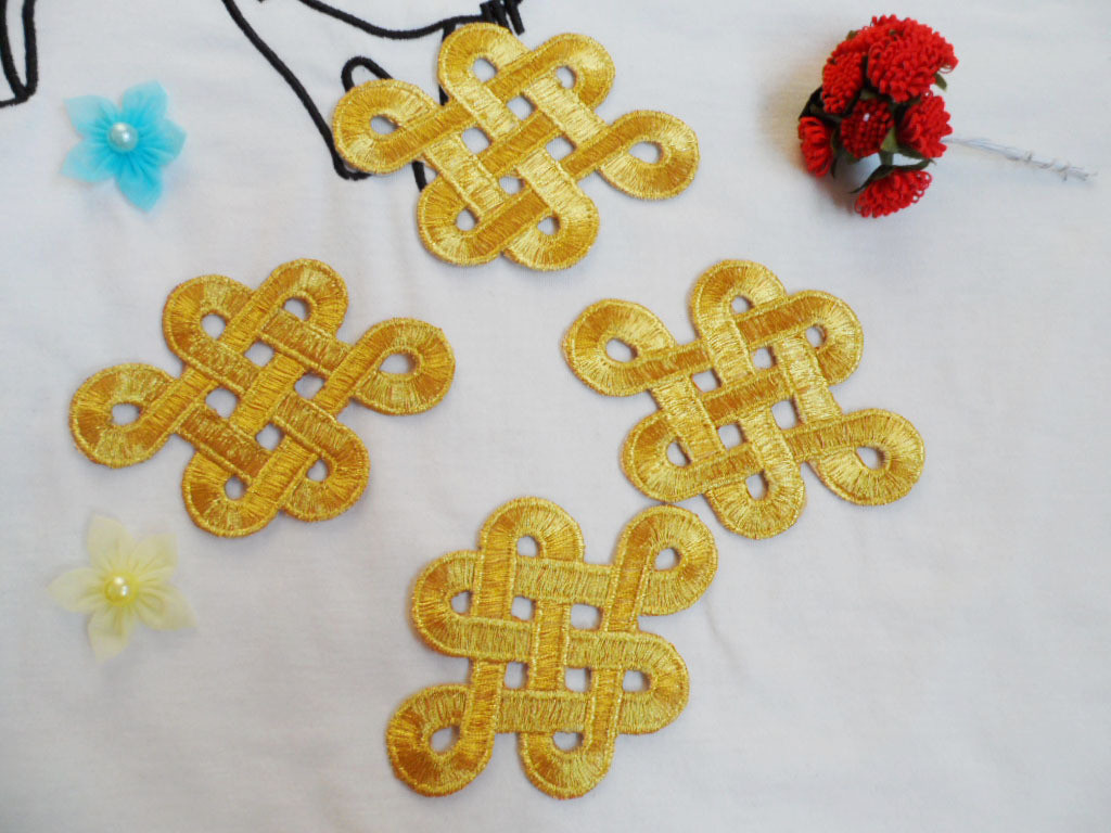Hot Fix Motif Gold Wire Embroidery Flower Applique