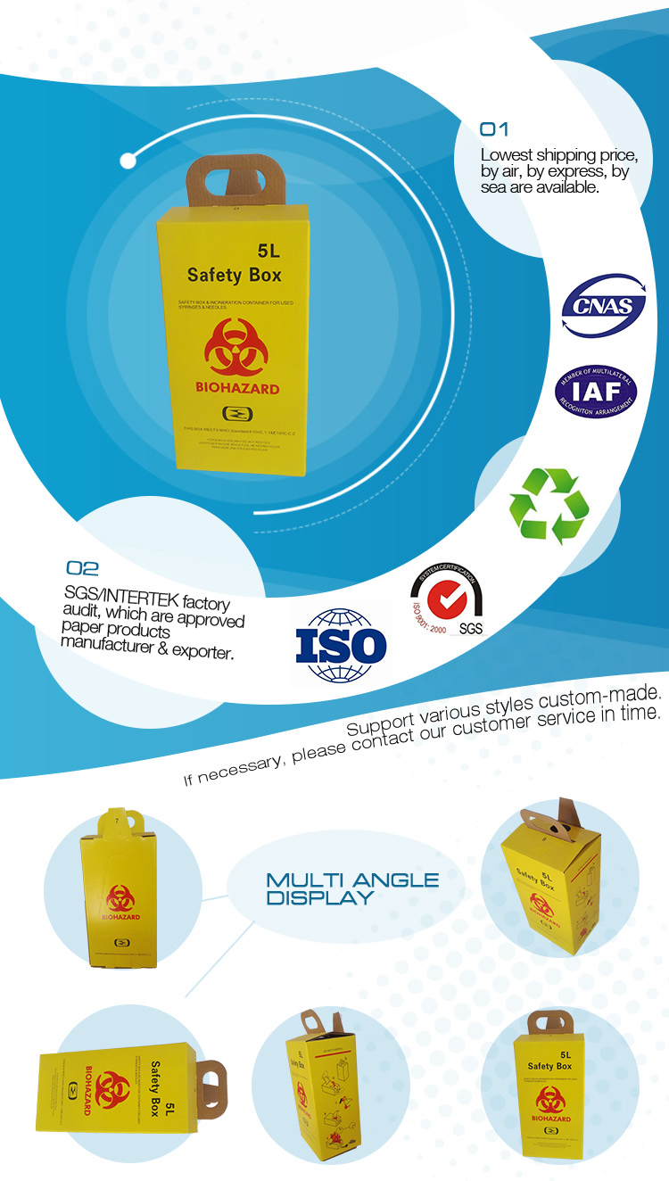 Recyclable Paper Medical Sharps Box Safety Boxes 58X28X50 Cm Single Package Size