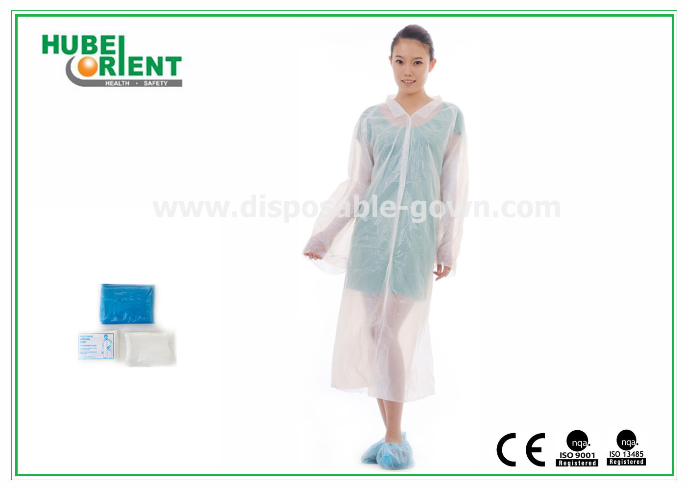 Disposable White Waterproof PE Visitor Coat With Snaps And Long Sleeves for factory use