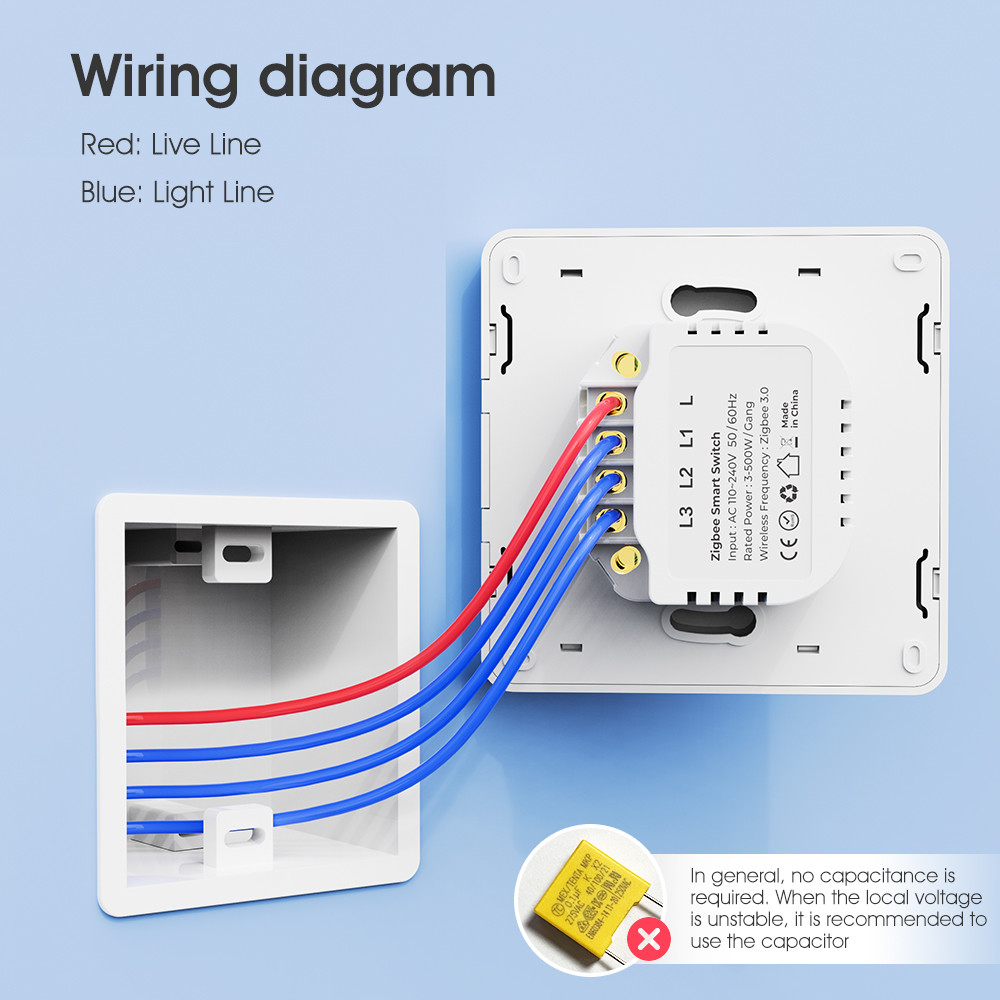 Tuya Zigbee Smart Light Switch – No Neutral Wire, No Capacitor Needed, 100-250V, Voice & App Control, Alexa & Google Home Compatible, EU Touch Switch