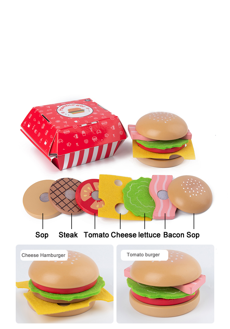 Wooden Burger Fries Baby Developmental Toys Children'S Toy Kitchen Food Set