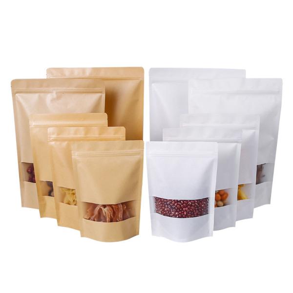 Heat Sealing BOPP Brown Kraft Paper Food Pouches Zipper Lock With Valve
