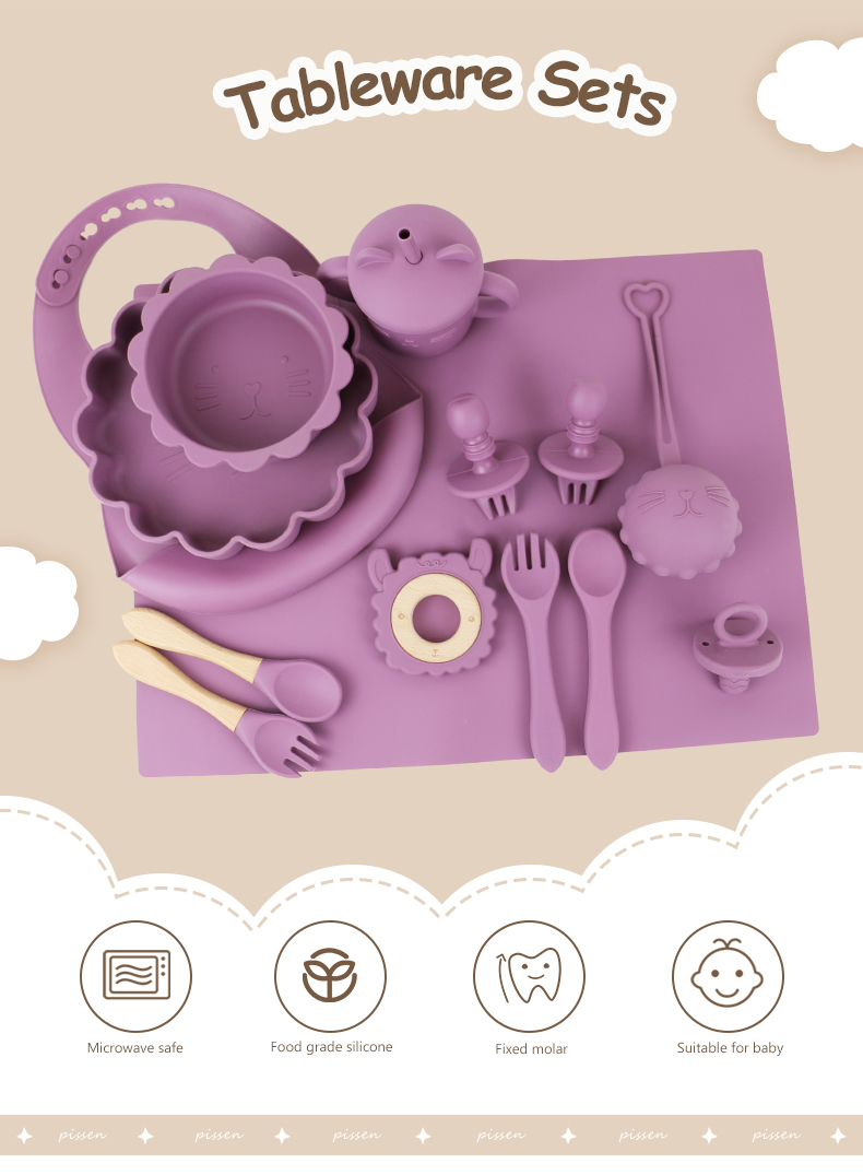 customized silicone products Food Grade Silicone feeding Set Cartoon cat Style silicone baby food set