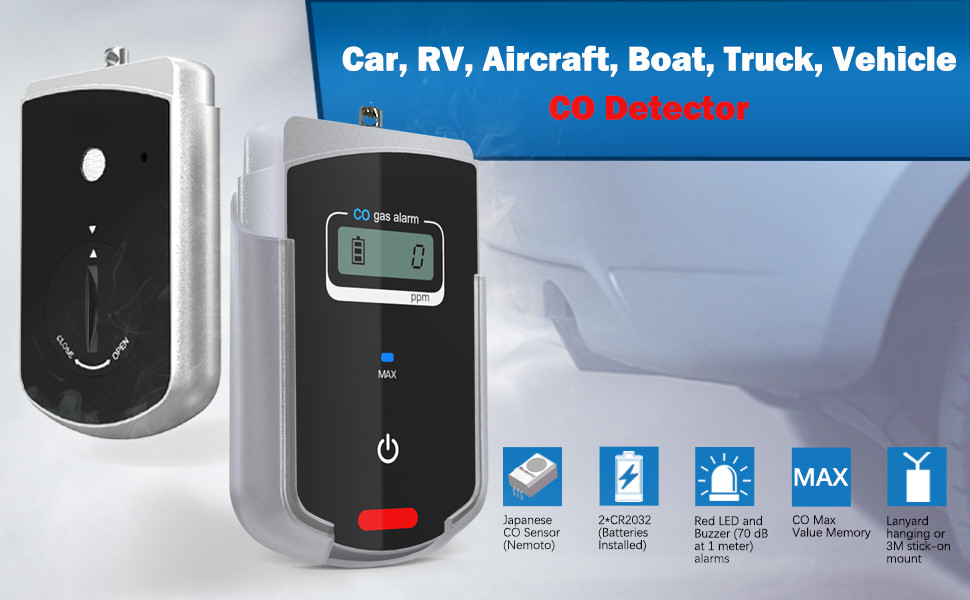 Automotive Portable Carbon Monoxide Alarm CO Monitor 50ppm Shock Resistant