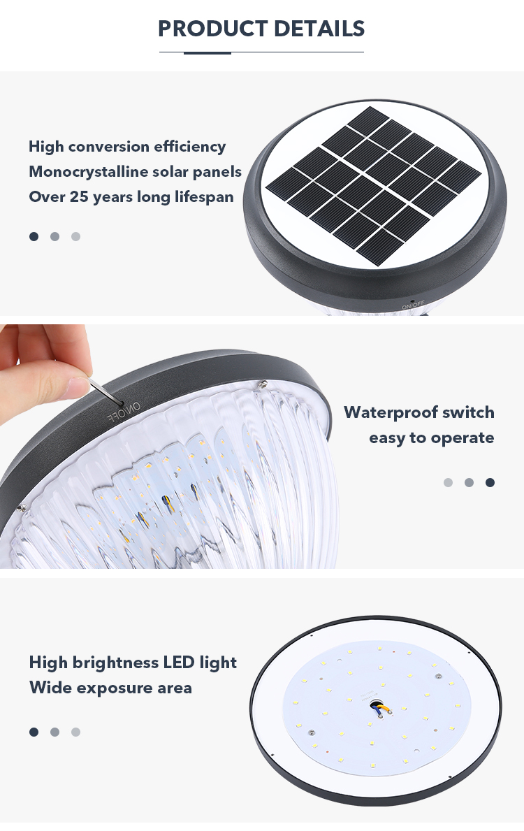 Weatherproof IP65 Solar Gate Post Lights 2W With Aluminum Lamp Body