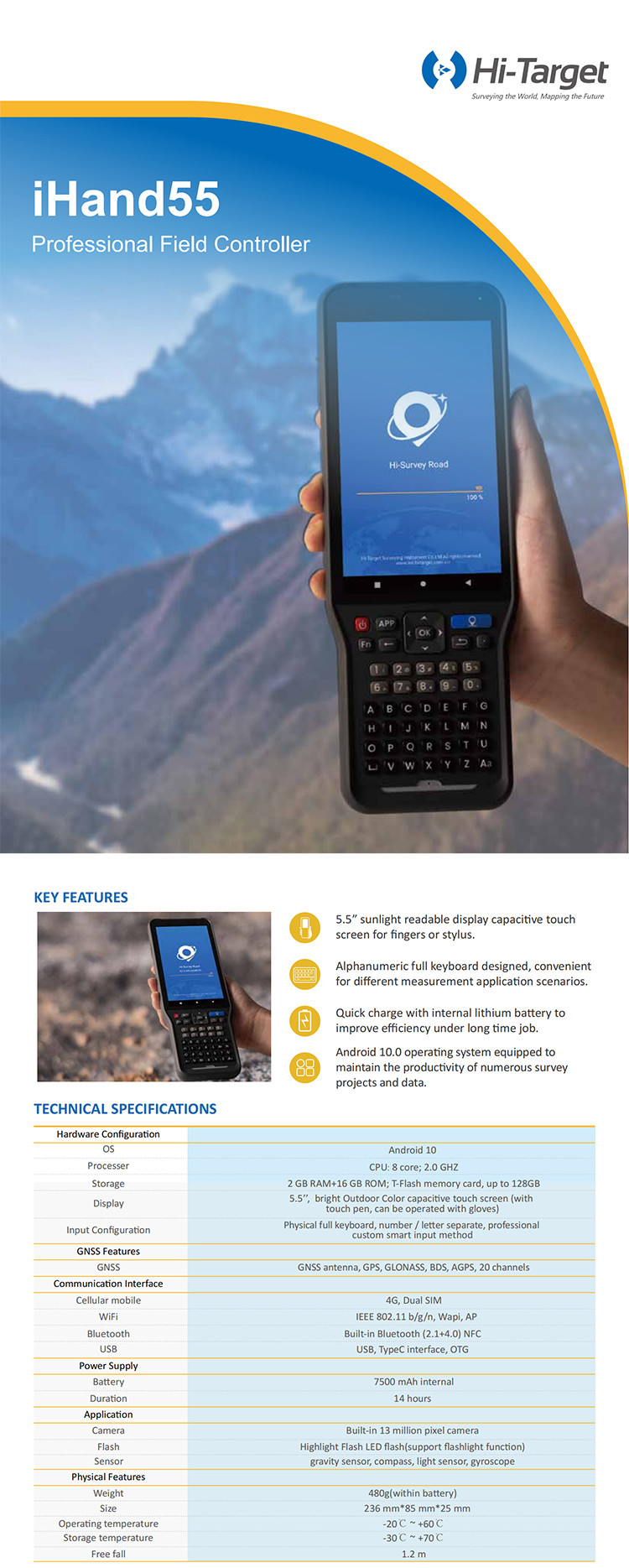 IP68 Magnesium Alloy Material Hi-Target V200 GPS RTK GNSS With Linux Operating System