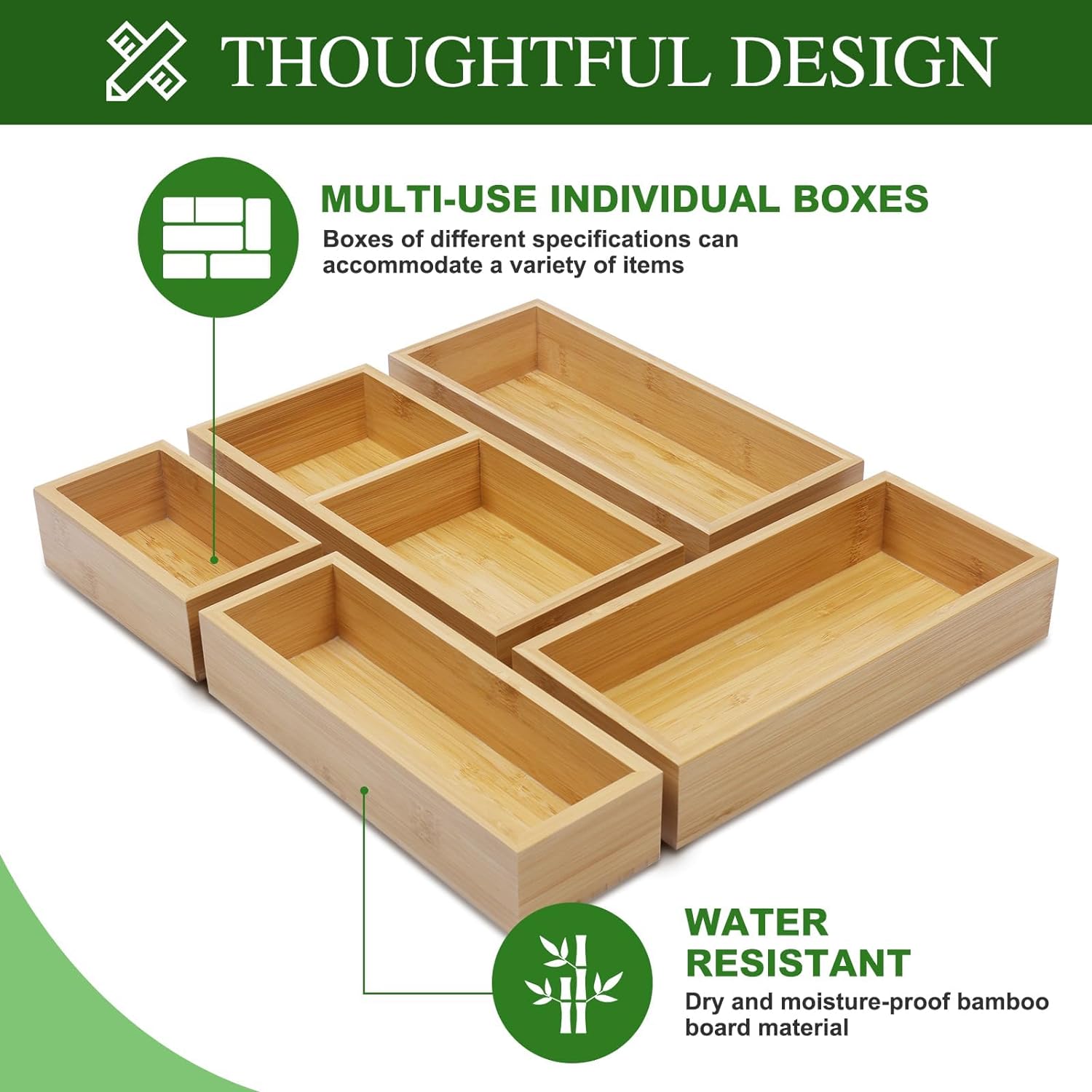 Luxury Bamboo Drawer Organizer - Multifunctional Drawer Organizer for Kitchen, Bathroom, Office Desk, Cosmetics, Jewelry