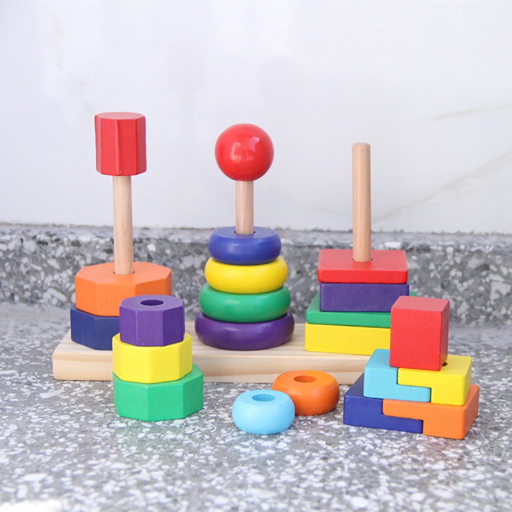 Stacker 21cm Geometric Wooden Building Blocks Toy Sorting Board