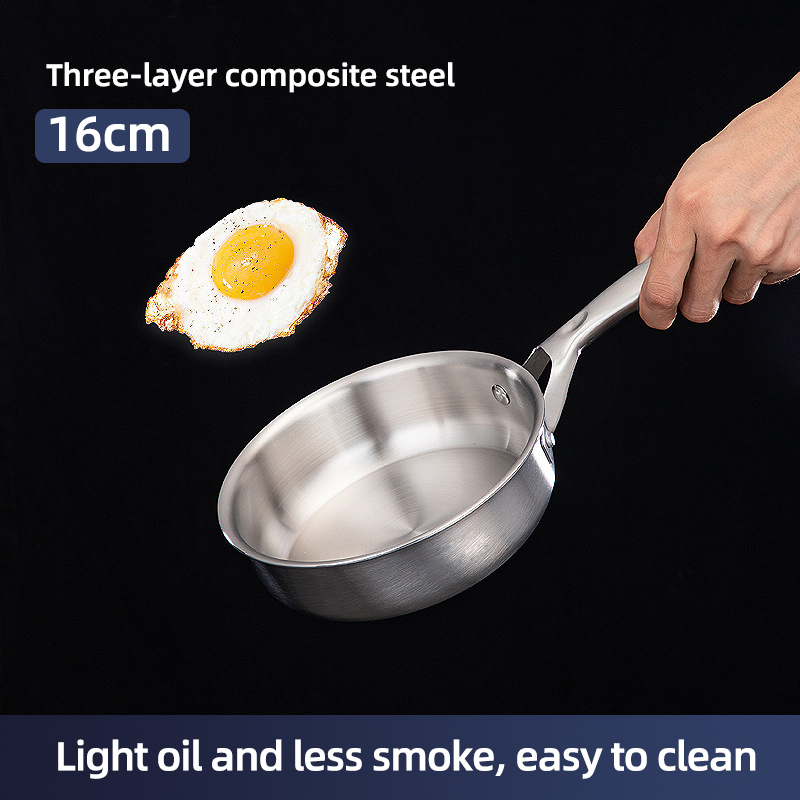 Best Selling 16cm Stainless Steel Polish Induction Fry Pan Cooking Pan Cookware With Removable Handle