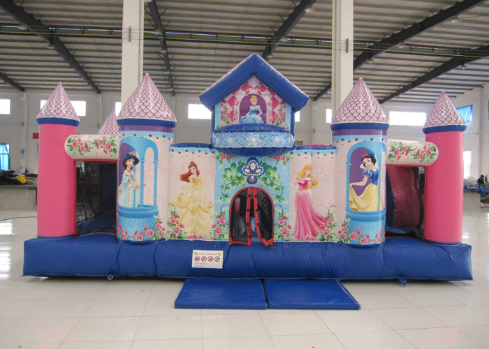 Pink Inflatable Princess Bounce House , Big Party Inflatable Bouncy Castle 5 X 5.8 X 3m