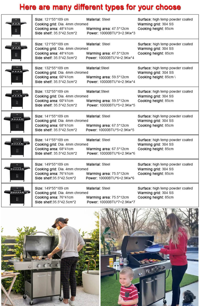 Large 60000btu 6 Burner Butane Gas BBQ Grill for Customizable Outdoor Barbecue at 85cm