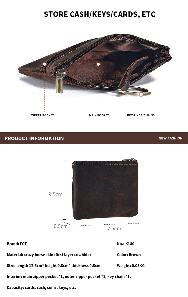 Daily Business Genuine Leather Mini Coin Purse Keychains Money Bag Men Key Pouch Credit Card Holder Wallet