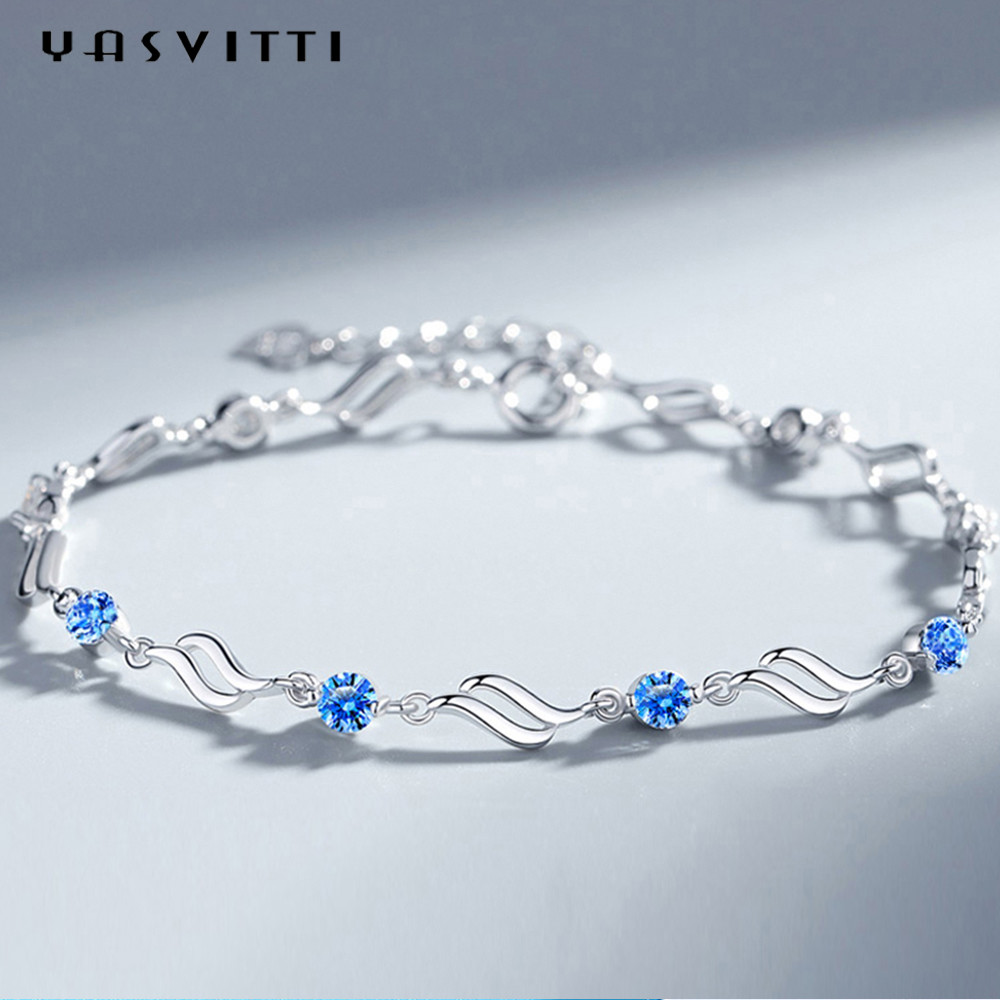 4.5g 0.62ft Silver Adjustable Bracelets trendy Rhodium Plated Blue Crystal Bracelet