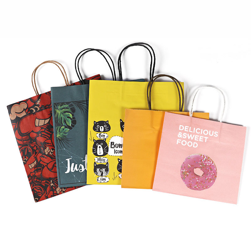 Custom Order Donut Sandwich Kraft Paper Bags With Twisted Handles for Food Industrial