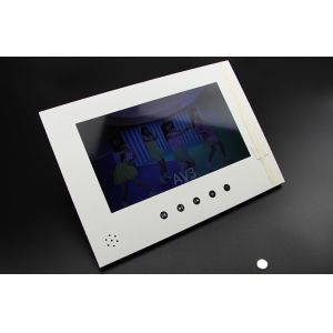 Push button activated stick on video lcd devices, lcd screen inside presentation