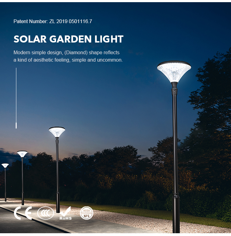 Diamond Shape Garden Solar Pole Light IP65 Weather Resistant For Patio Coutyard Park