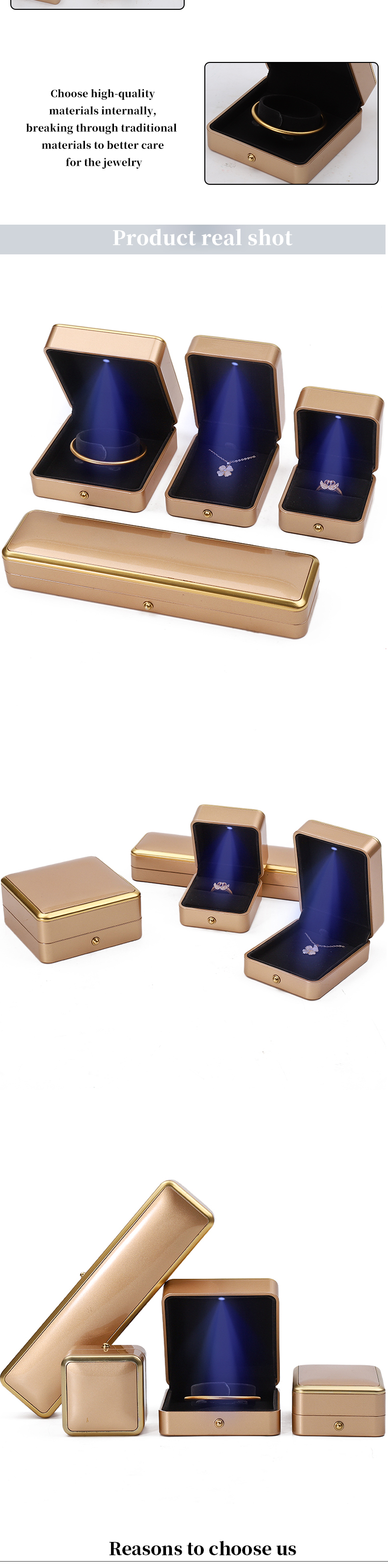 Custom Logo Light Gold LED Jewelry Box For Bracelet Necklace Earrings Ring Packing