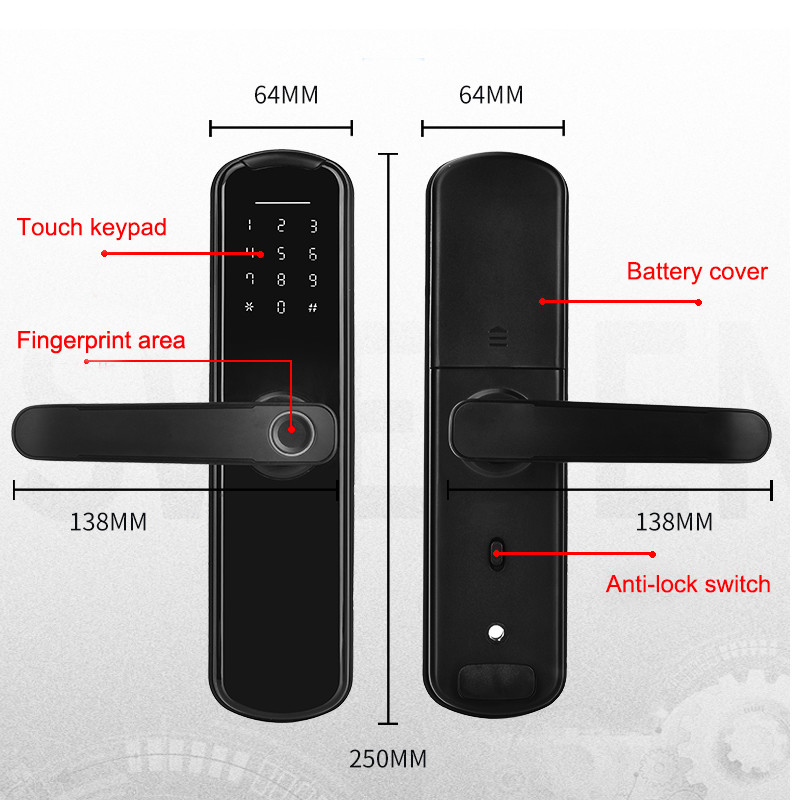 Keypad Fingerprint Intelligent Door Lock Tuya App WIFI DC6V For Home