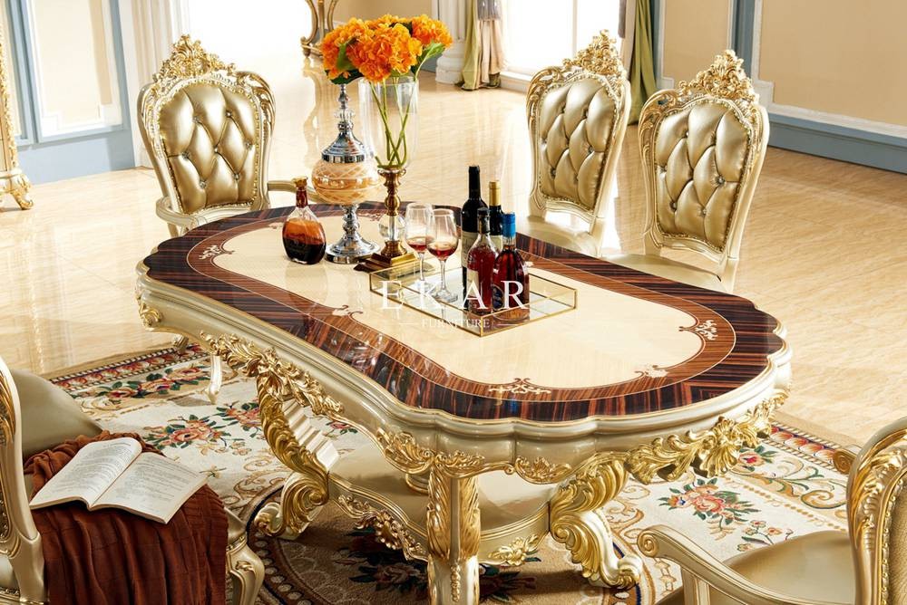 European Elegant Veneer High Gloss Solid Wood Dining Table Set