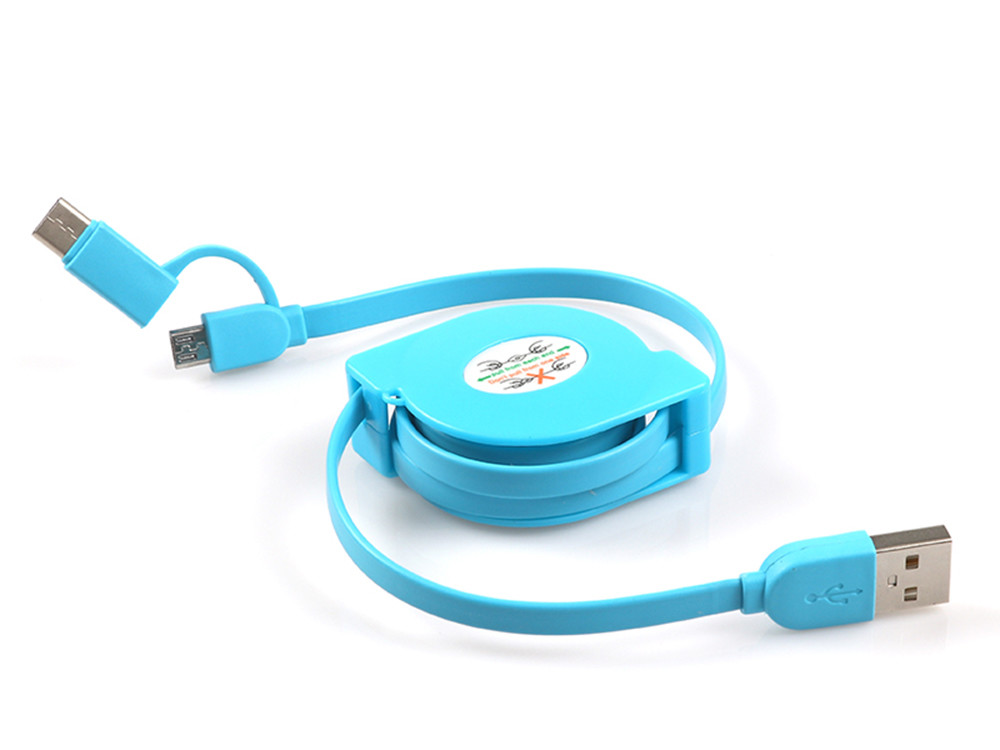 Retractable 2 In 1 Micro Usb Type C Charger , Length 100cm USB Extension Wire