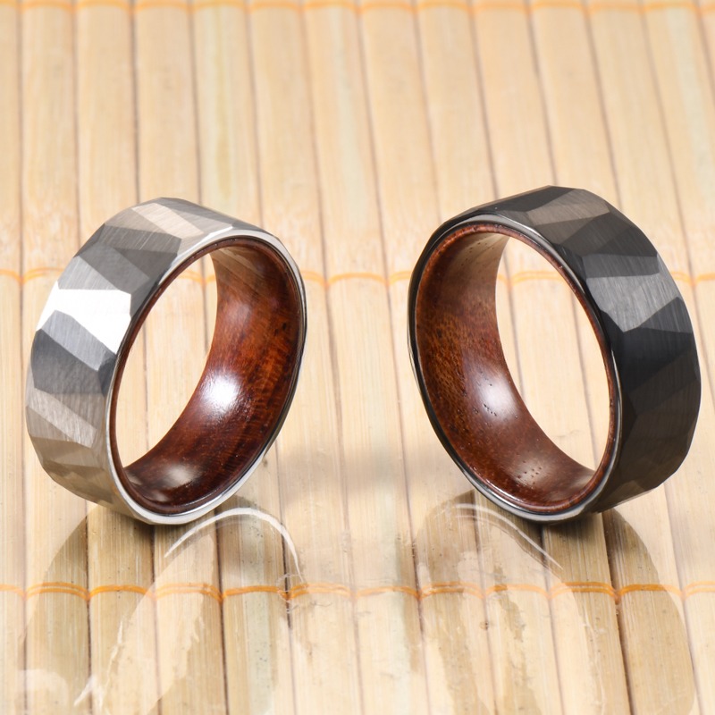 Unisex 8mm Black Rose Wood Inlay Tungsten Ring Classic Faceted Wedding Band for Men Jewelry Main Material Tungsten