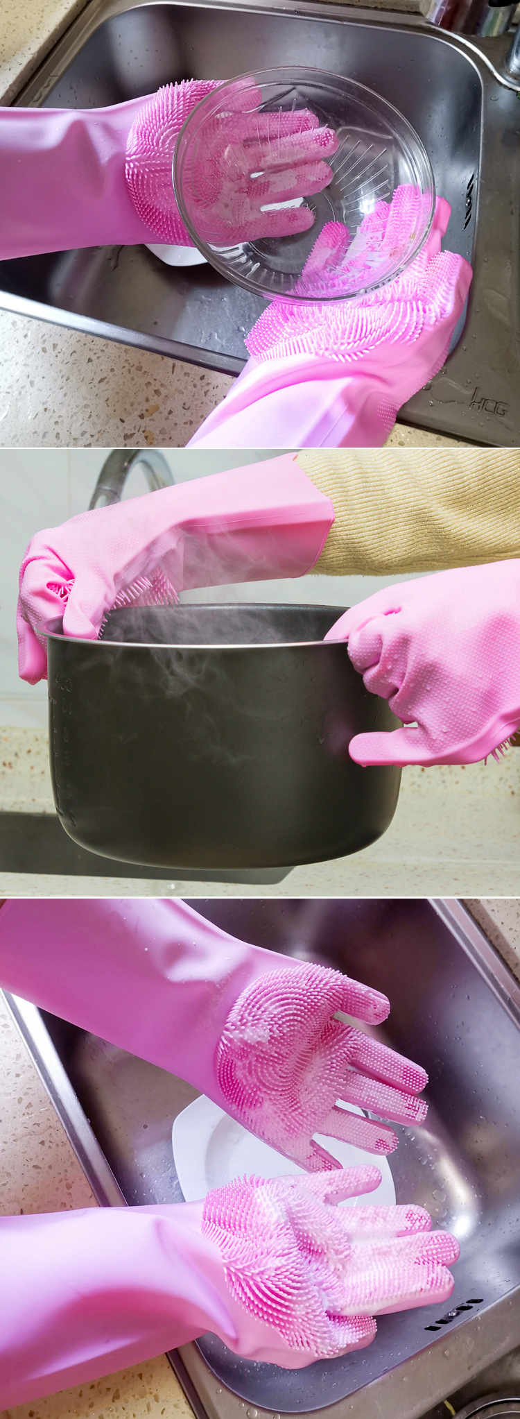 Heat Resistant Custom Waterproof Silicone Dishwashing Gloves For Kitchen