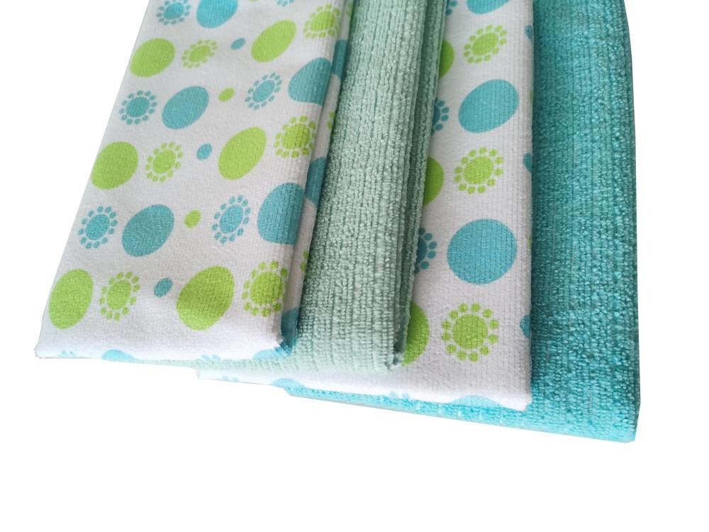 Kitchen Tea Towel Dish Cloths Microfiber Printed Plain Solid Color
