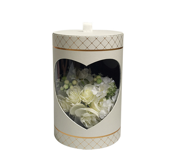 CMYK Printed Cylinder Shape Gold Stamping Logo Pink Flower Packaging Box for Roses