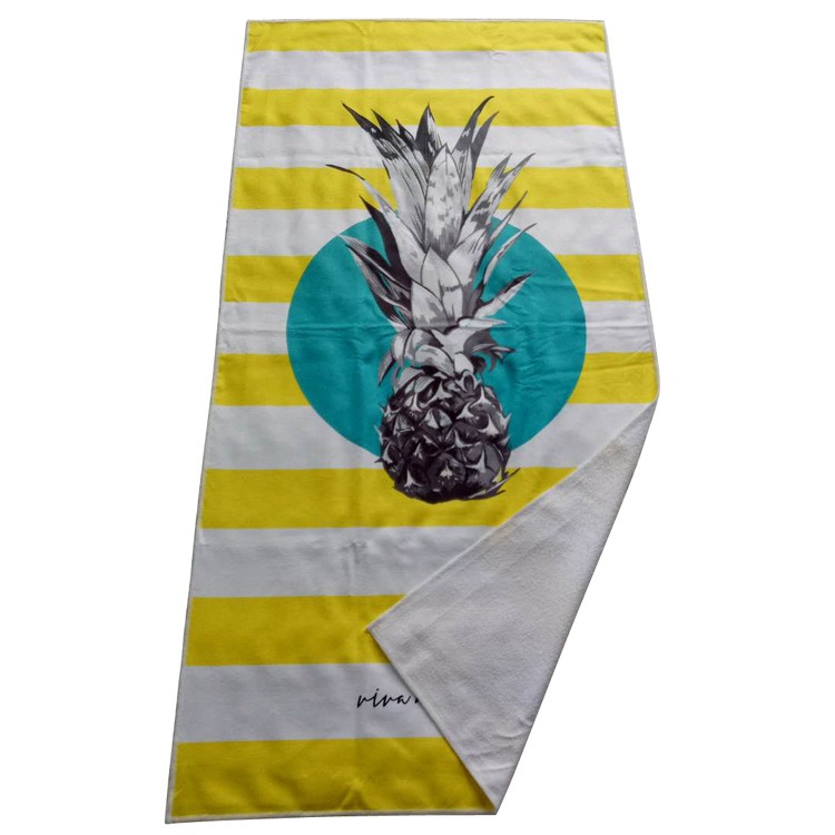Recycled Material White and Yellow Stripe Pineapple Printed Sand Free Swimming Towel Microfiber Beach Towels