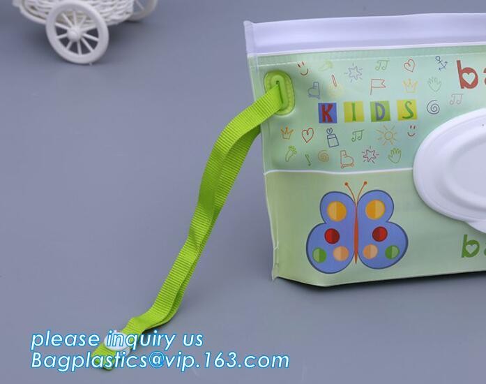 Reusable and portable wet wipe pouch bag, Recyclable Eva baby tissue gusset wet wipes pouch bag with plastic lip bag pac