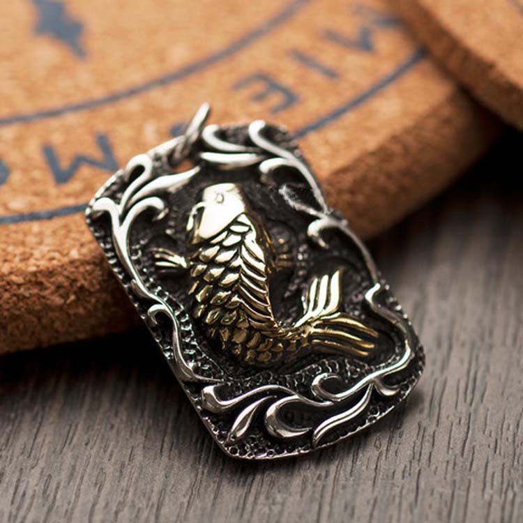 Women and Men Thai Sterling Silver Tag Vintage Style Goldfish Tag Necklace(N6030808)