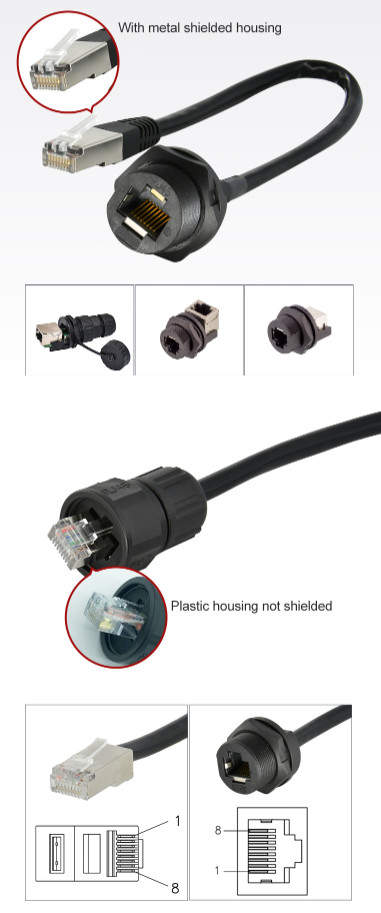 Black 8P8C Waterproof IP67 Rj45 Ethernet Connector Waterproof Wire Connector