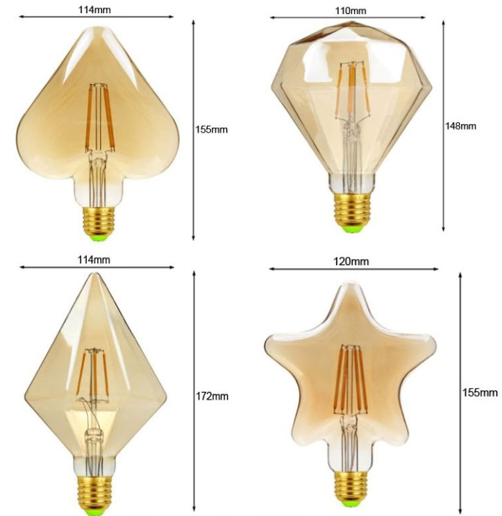 Star Heart Vintage Edison LED Bulb 4W Amber LED Dimmable Filament Bulb 2200K