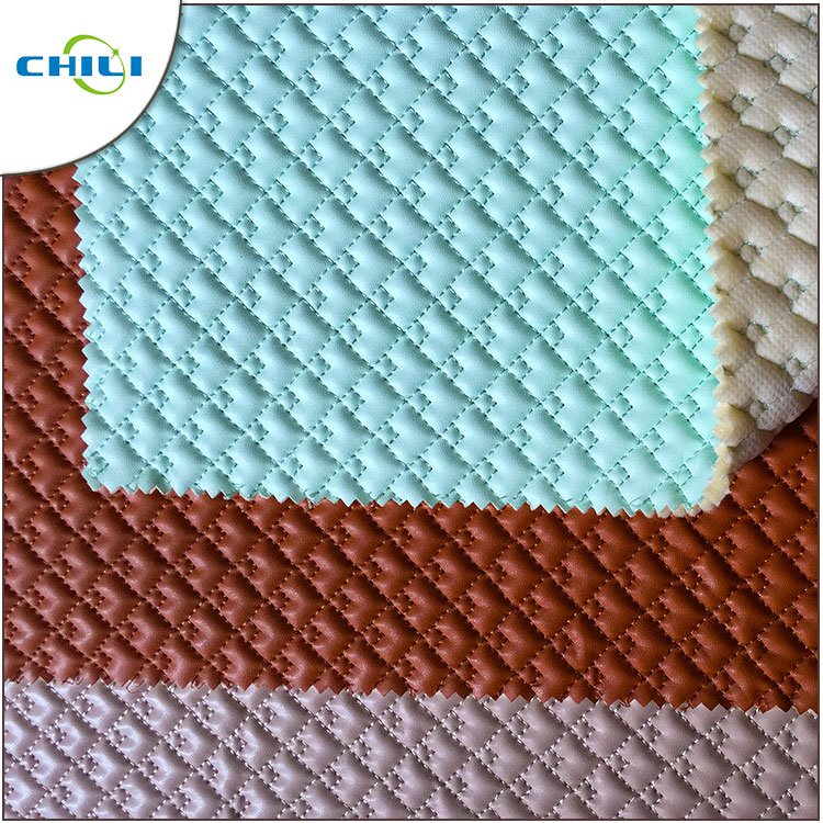 Waterproof Leather Upholstery Fabric , Black Quilted Vinyl Fabric Artificial Synthetic