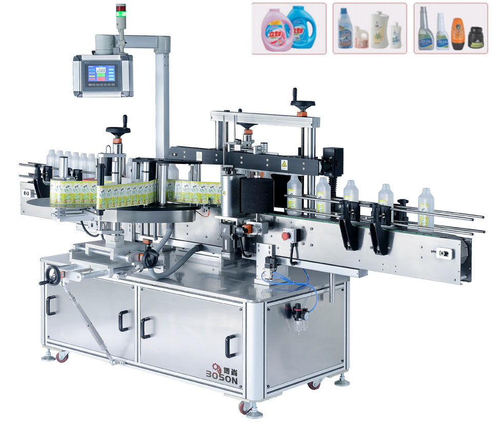 Two Labels Oval Bottle Labeling Machine front / back labels on bottle