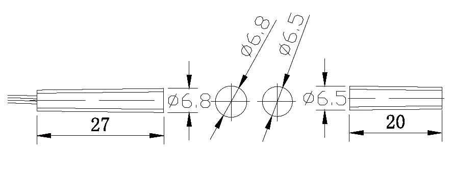 Recessed Door switch sensor in dimension: Φ6.8*27mm for wood door or window