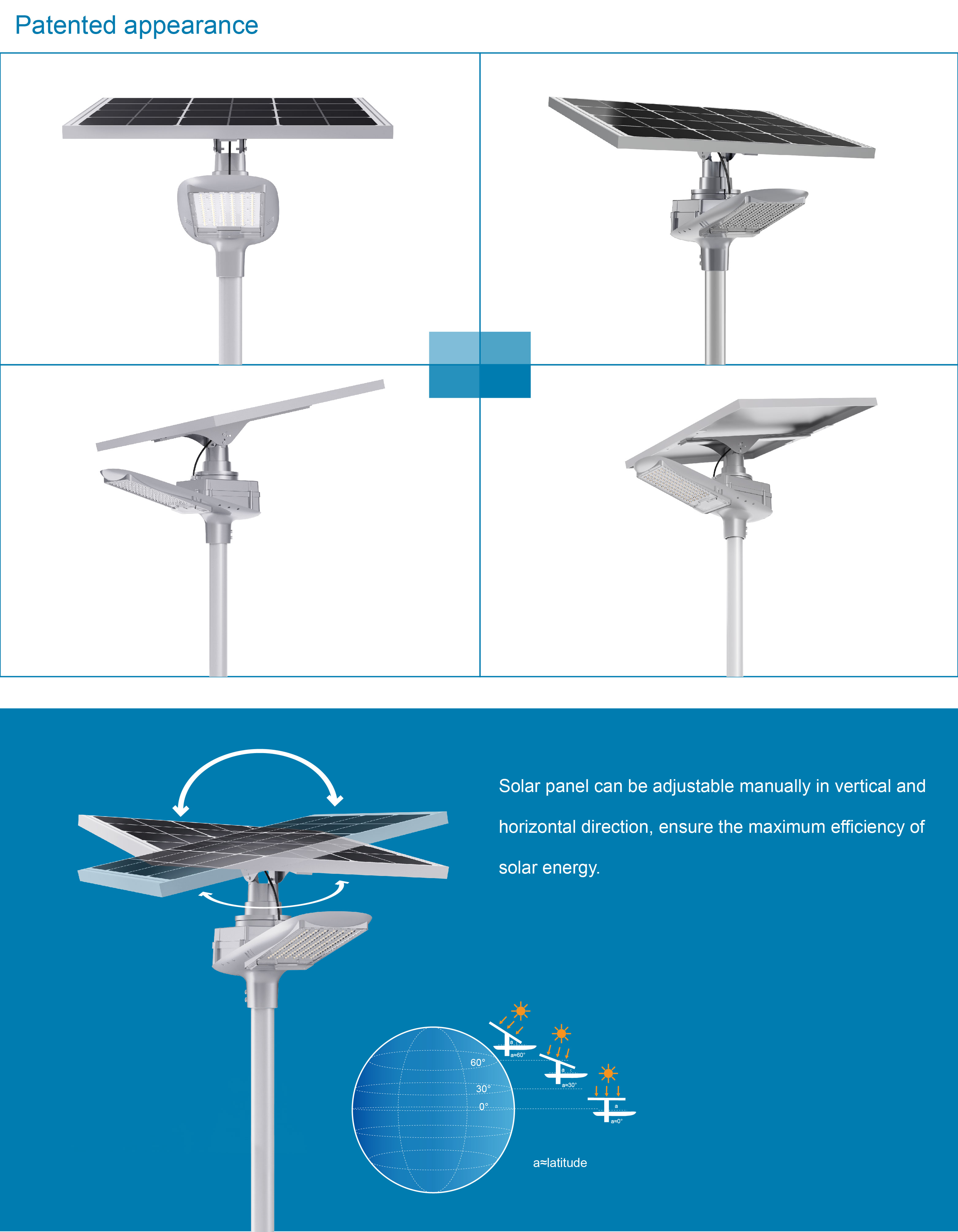 LED Outdoor Solar Street Light 3000K 7500K With Monocrystalline Silicon Panel