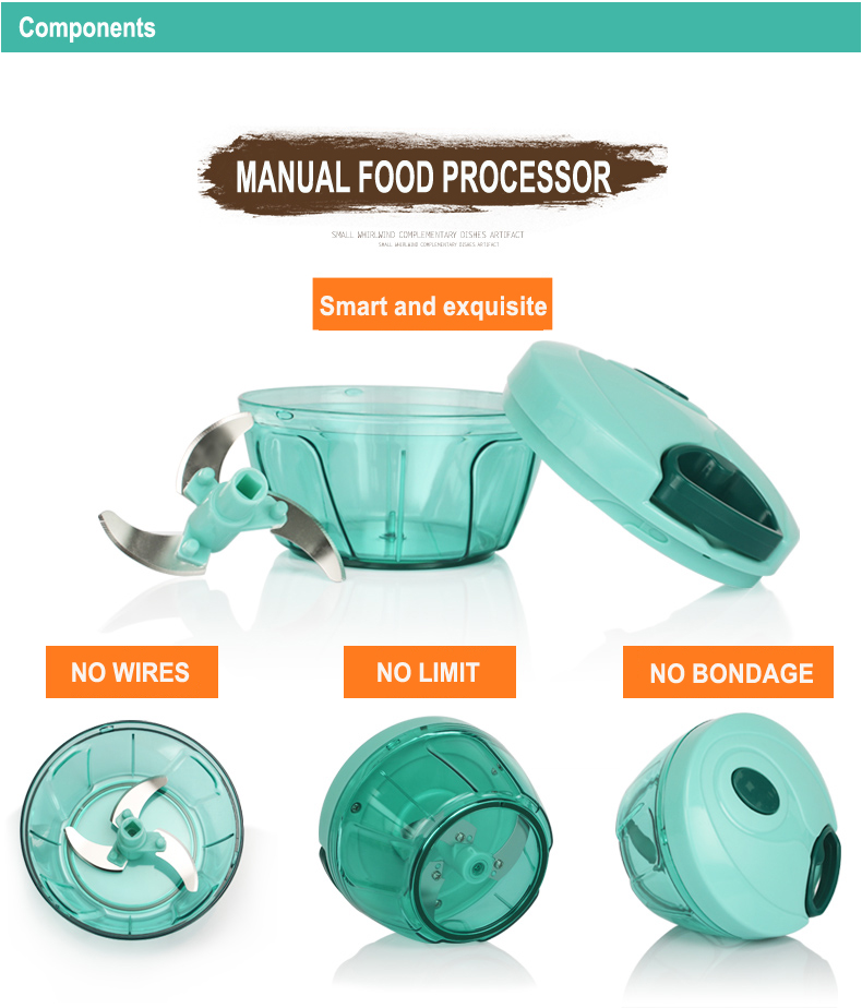 Rust Resistant Kitchen Vegetable Chopper Pull String Food Processor With 4 Interchangeable Blades