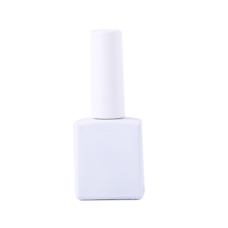 Custom Made Square Shape White Matte 15ml UV Gel Containers Empty Nail Polish Glue Bottle with Cap and Brush Glass Base