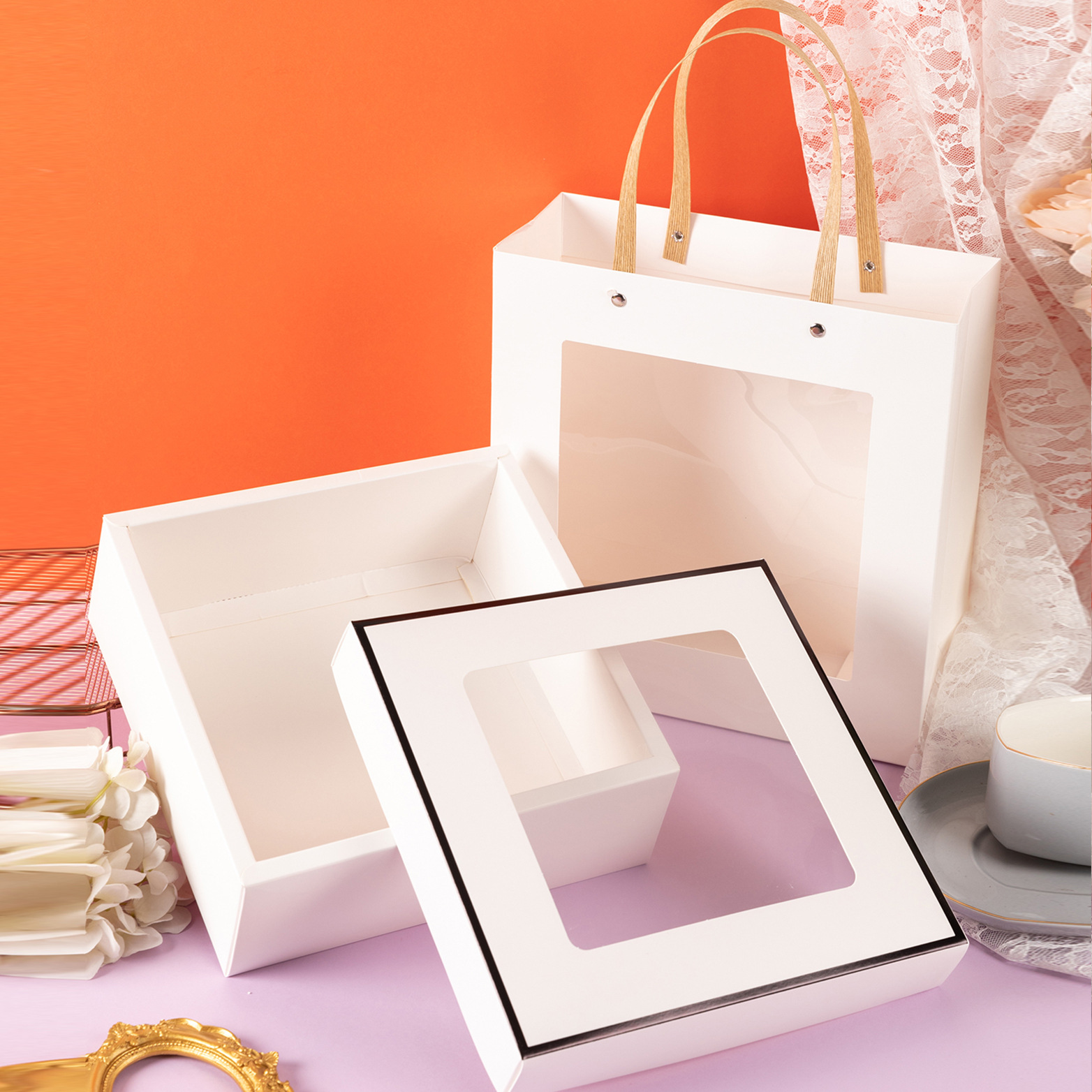 Small Business Present Custom Luxury Clear PVC PET Transparent Folding Gift Boxes with Handle Bag