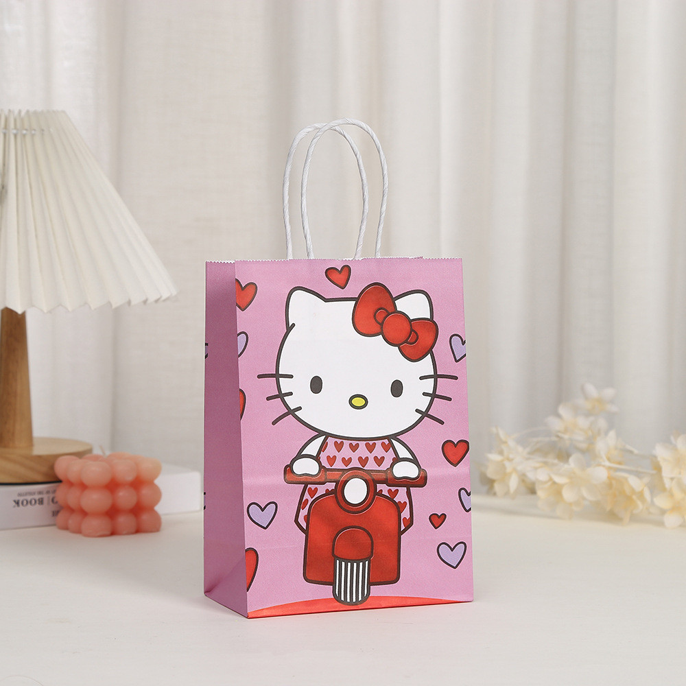 Cute Cartoon Kitty Cat Gift Bags Party Shop Printed Hand-Held Kraft Paper Bags