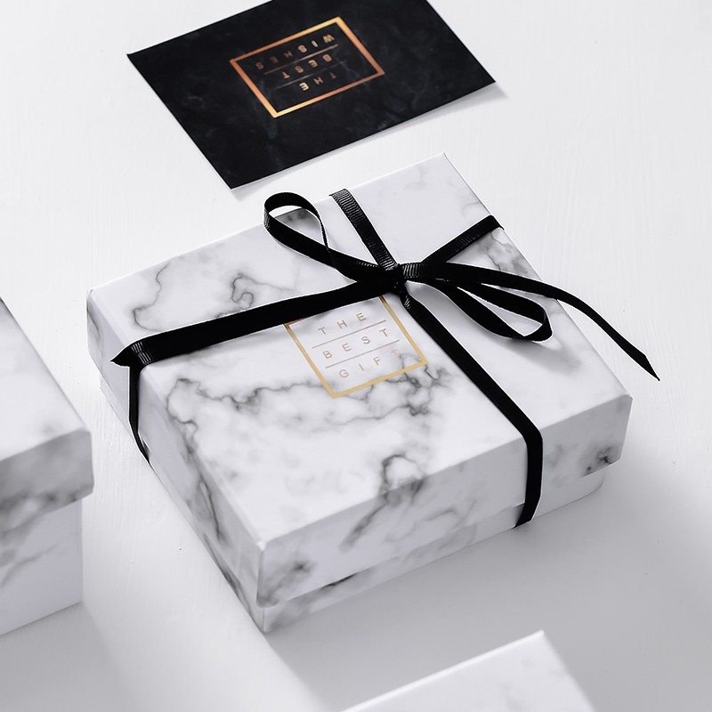 White Marble Printed Cardboard Favor Box Gift Packaging For Wedding Invitation