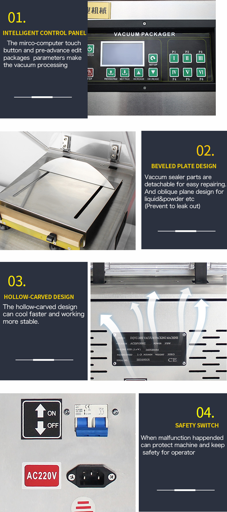 Microcomputer Controlled DUOQI DQVC-260PD Vacuum Sealer Single Flat Chamber Solution