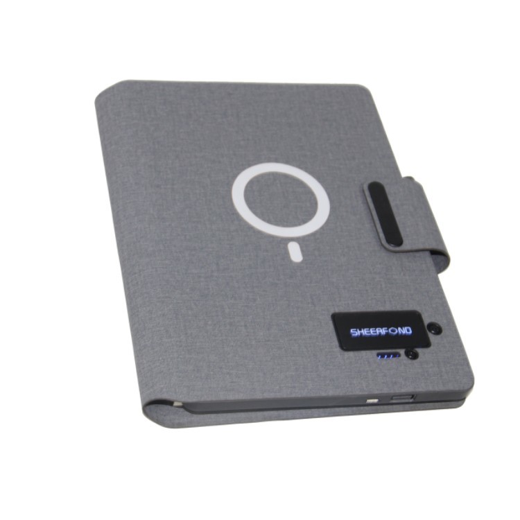 Pu Leather Led Logo Power Bank Wireless Charging Notebook Luxury Magnetic Attraction