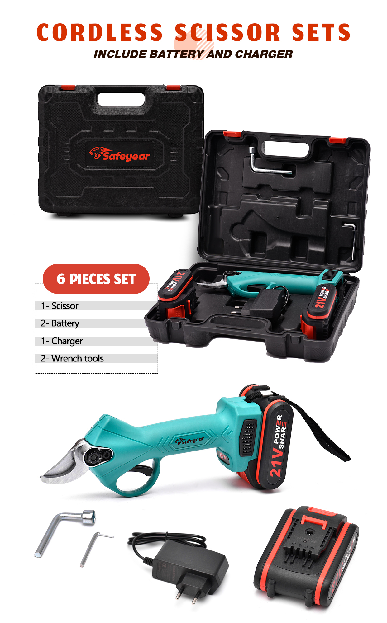 35mm Professional 21v Cordless Electric Pruning Shears With 2 Pack Rechargeable Battery Powered