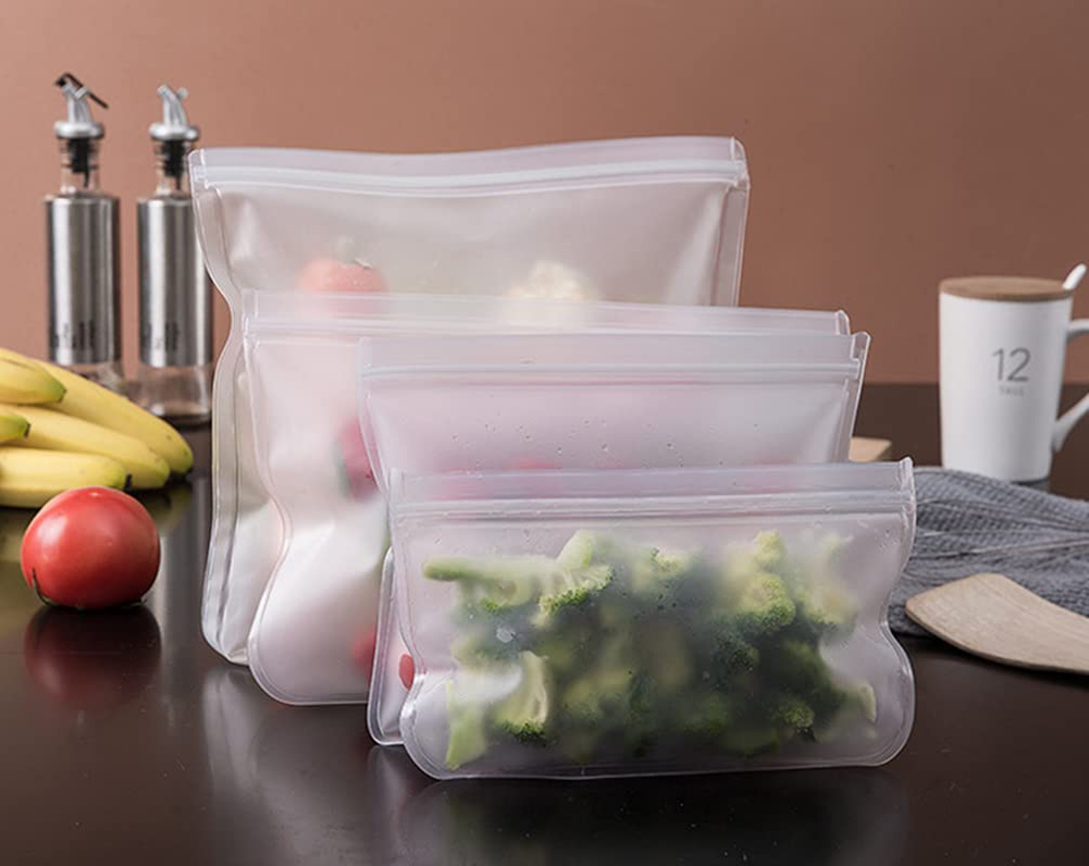 Reusable Leakproof Silicone Food Storage Bag with Zipper Top and Self Sealing Design